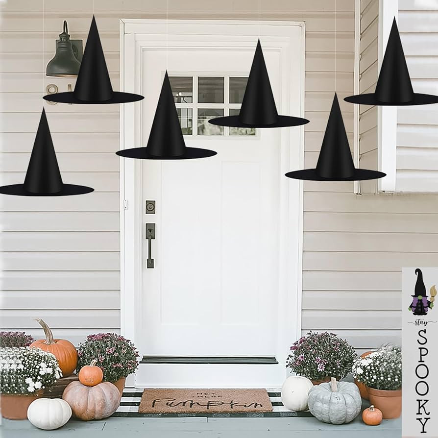 6 Pcs Halloween Black Witches Hats Costume Accessory Decorations, Hanging Wizard Hats Bulk for Wo... | Amazon (US)