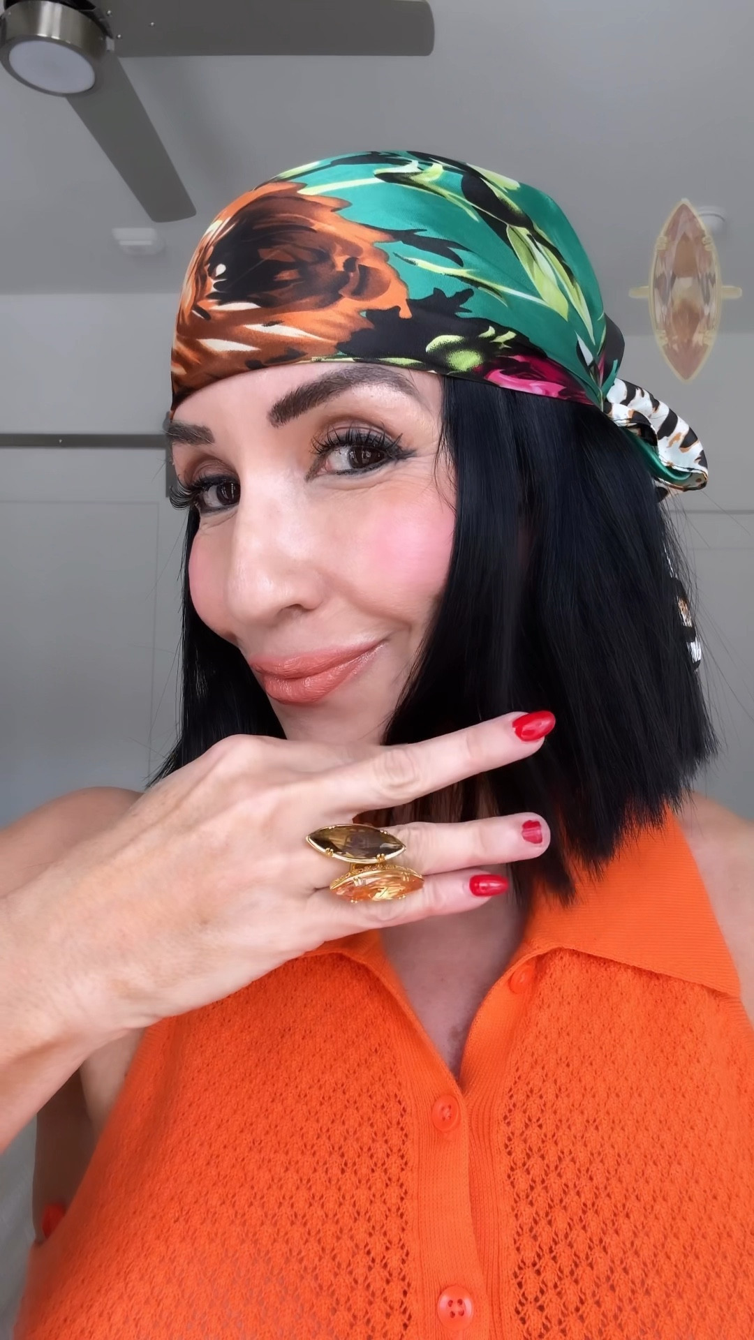 Floral Leopard Headscarf
Orange Set sweater + trouser
Raffia Rosette Heels 
Pinky nude lipstick 
Orabella Perfume
Julie Vos Earrings 
YSL Icare Raffia Tote

#LTKShoeCrush #LTKStyleTip #LTKOver40