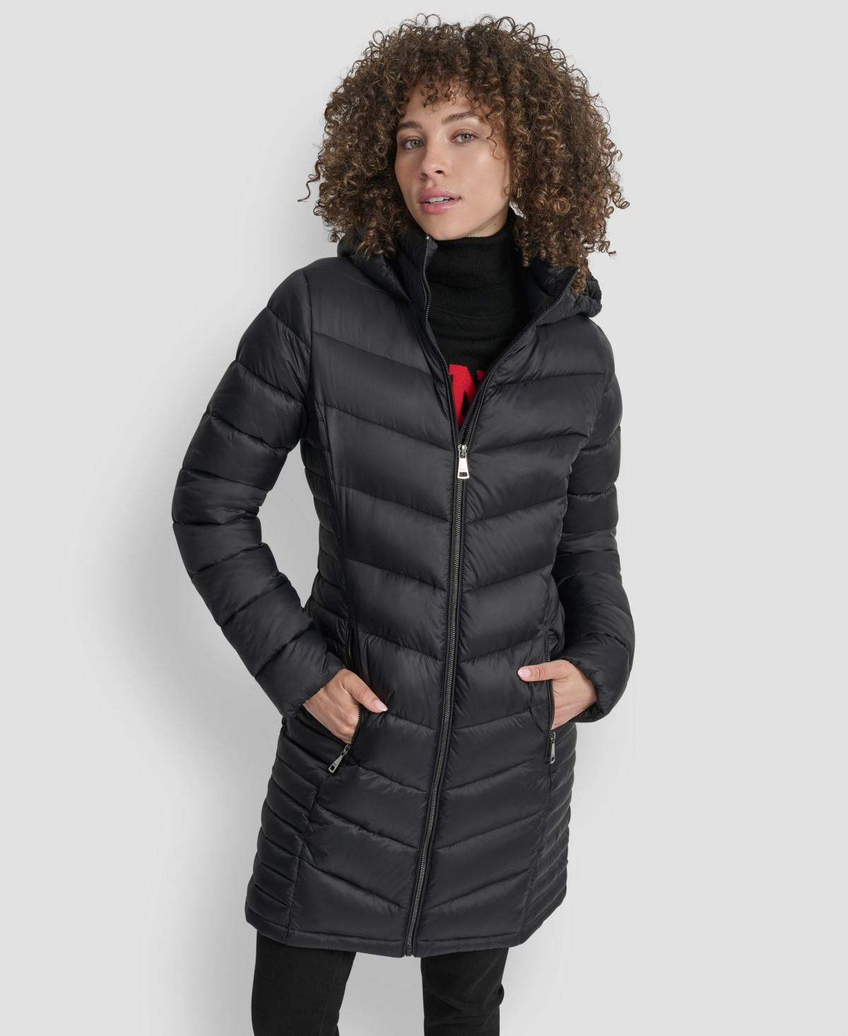 Dkny Women's Zip-Front Long Coat - Black | Macy's