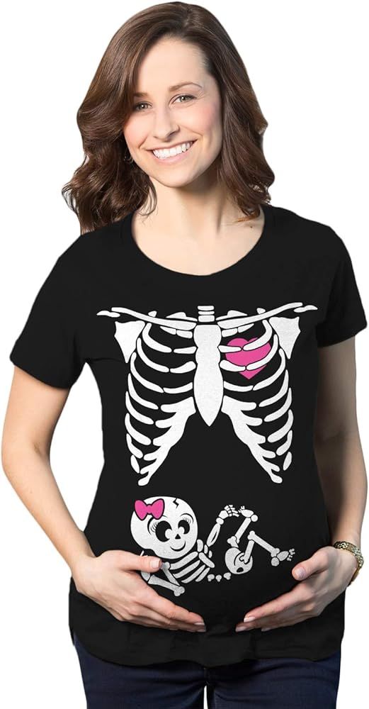 Crazy Dog T-Shirts Maternity Baby Girl Skeleton Cute Halloween Pregnancy Bump Tshirt (Black) - M ... | Amazon (US)