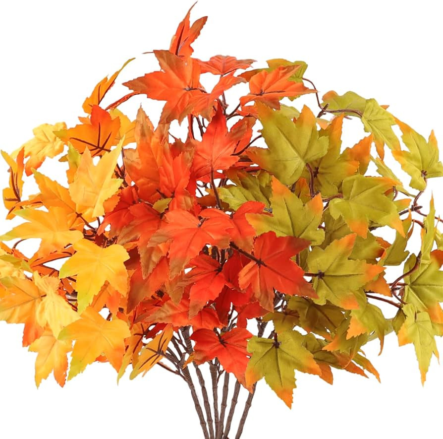Fall Stems with Maple Leaves, Fall Decor Indoor in Vase, Artificial 6Pcs Fake Leaf Branches Decor... | Amazon (US)