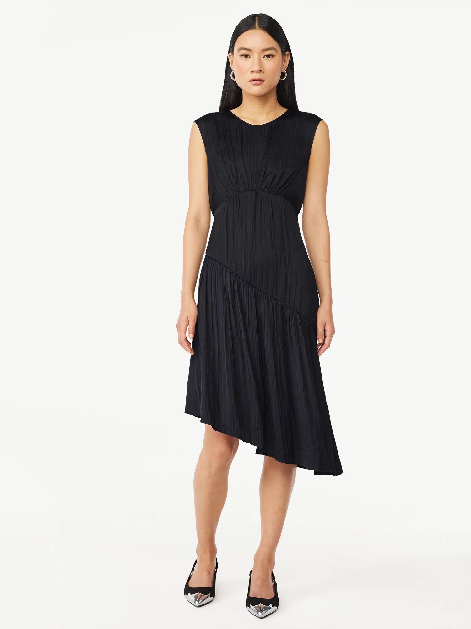 Scoop Women's Sleeveless Tiered Asymmetrical Dress, Sizes XS-XXL | Walmart (US)