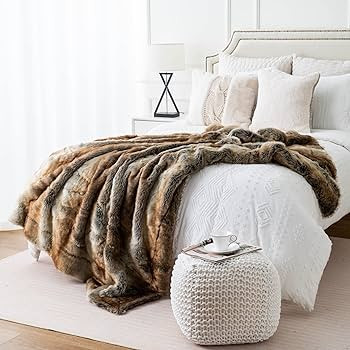 BATTILO HOME Large Brown Faux Fur Throw Blanket for Bed, Fall Fur Blanket and Throws, 60 x 80 Inc... | Amazon (US)