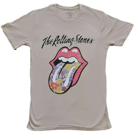 Men s Rolling Stones Flowers Tongue T-shirt Medium Sand | Walmart (US)