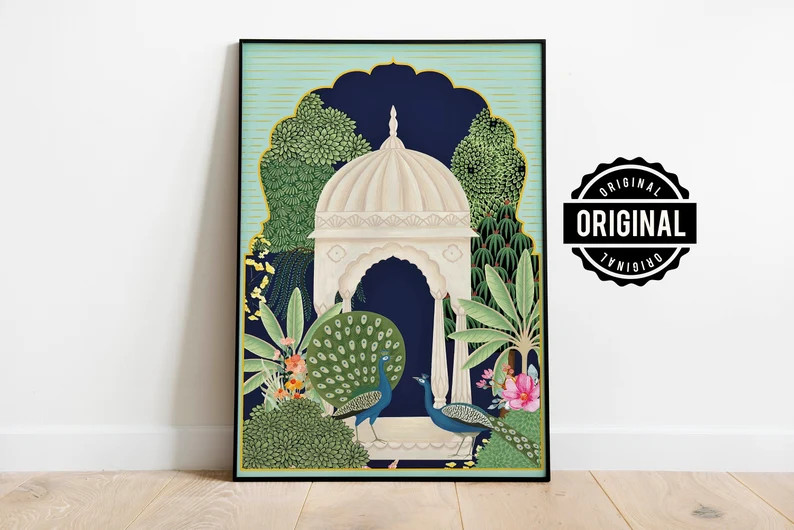 Peacock Indian Art Floral & Nature Prints Living Room Decor | Etsy | Etsy (US)