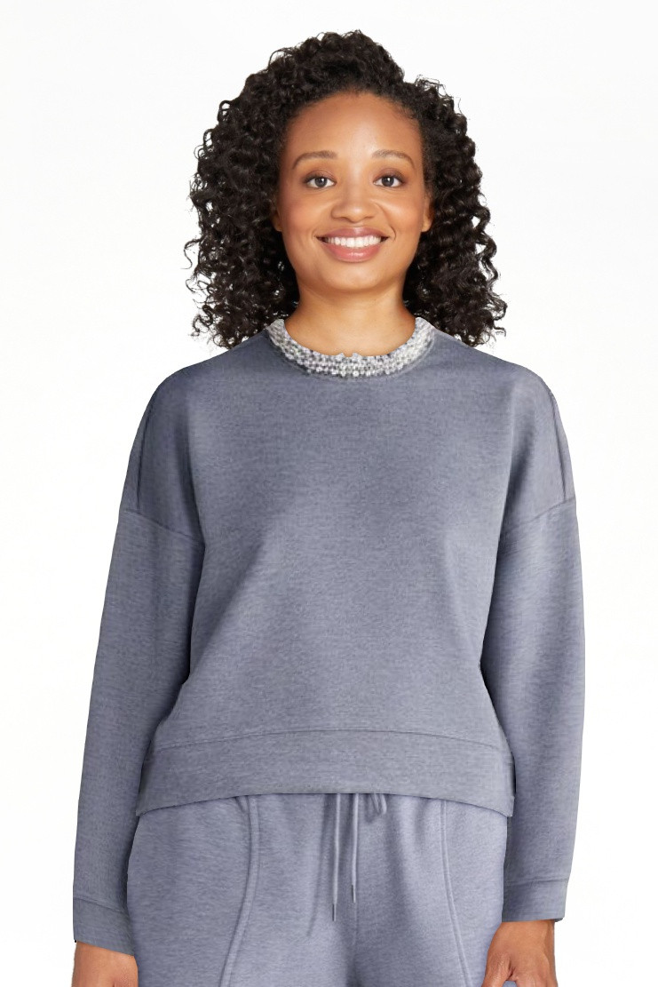 Scoop Women's and Women's Plus Scubaknit Pearl Embellished Sweatshirt, Sizes XS-4X | Walmart (US)