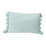Creative Co-Op Lumbar Aqua w/Tassels Cotton Slub Pillow | Amazon (US)