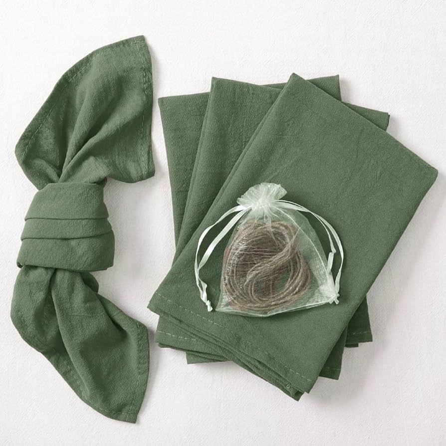 Socomi Cotton Linen Napkins Bulk 17"x17" Stonewashed Cloth Dinner Napkins Olive Greenic Thick Tab... | Amazon (US)
