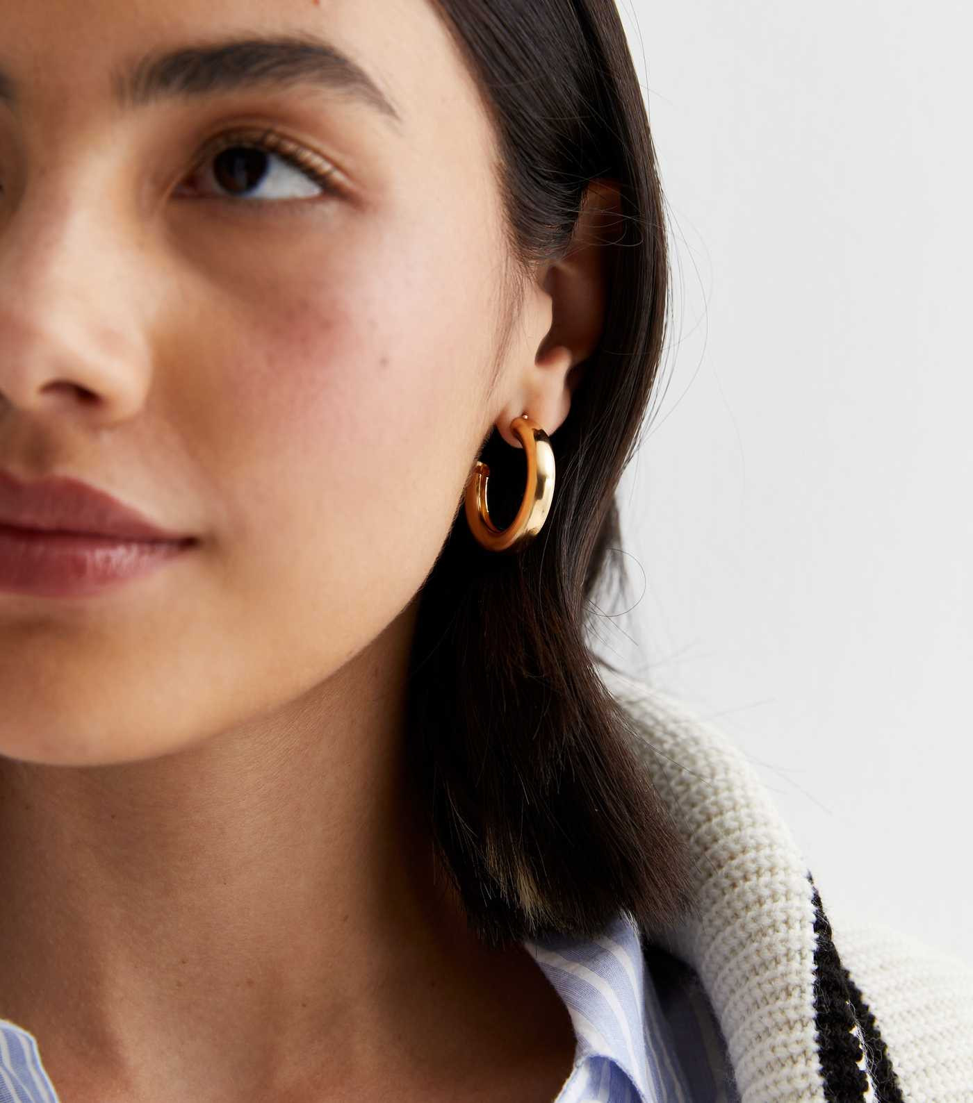 Real Gold Plate Hoop Earrings | New Look | New Look (UK)