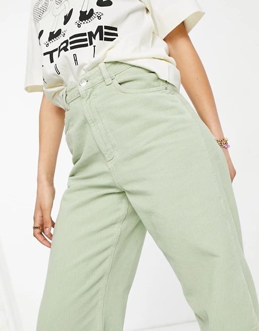 ASOS DESIGN Tall high rise relaxed dad jeans in sage corduroy | ASOS (Global)