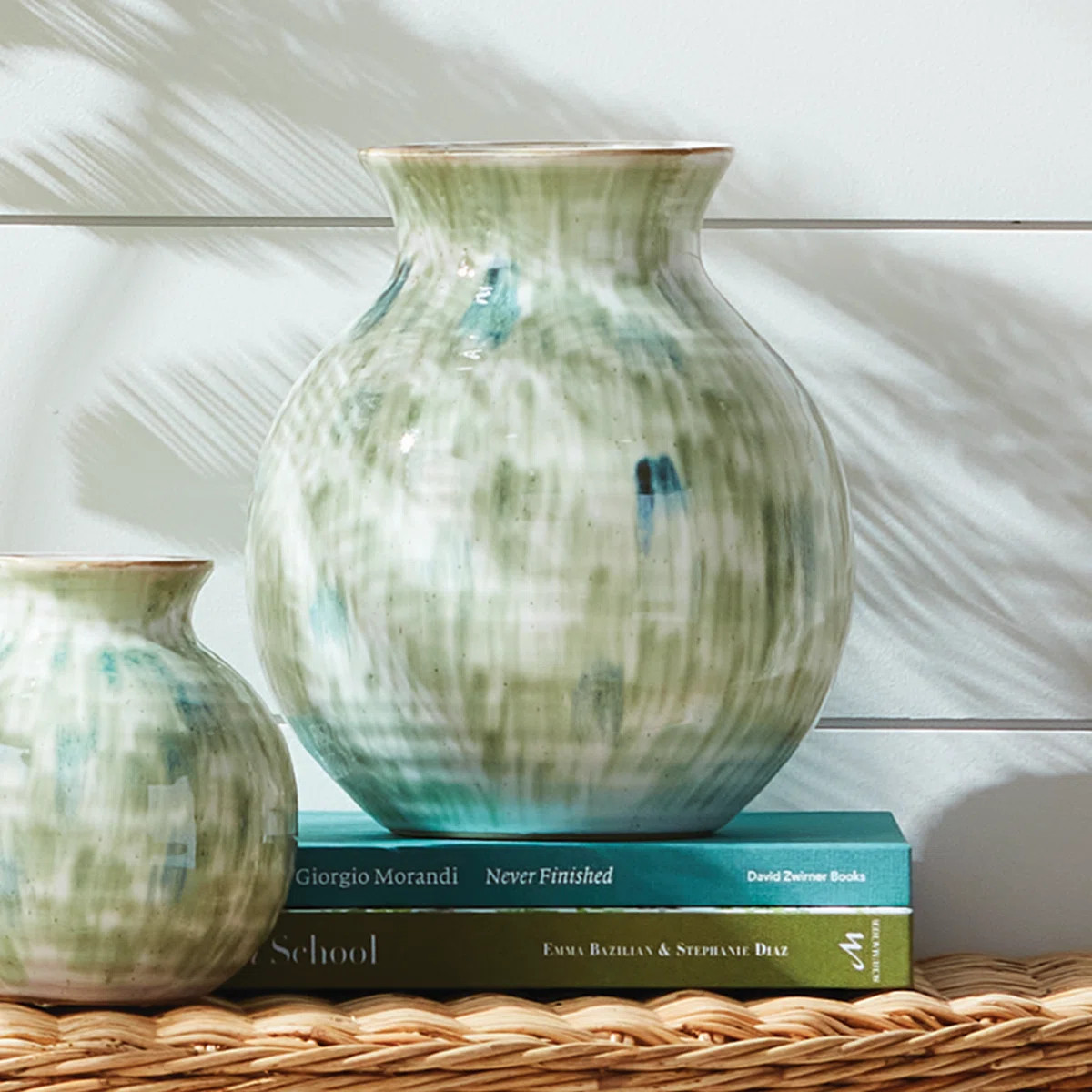 Stonecast High-Fired Stoneware Hand-Painted Glaze Vase Large in Green/Blue | Wayfair North America