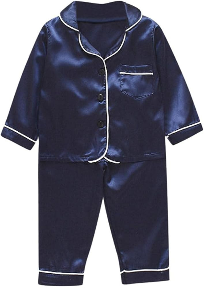 XBKPLO Pajama Set for Kid Baby Boy Girl Button-up Silk Pajama Sleepwear Nightwear Loungewear Clot... | Amazon (US)