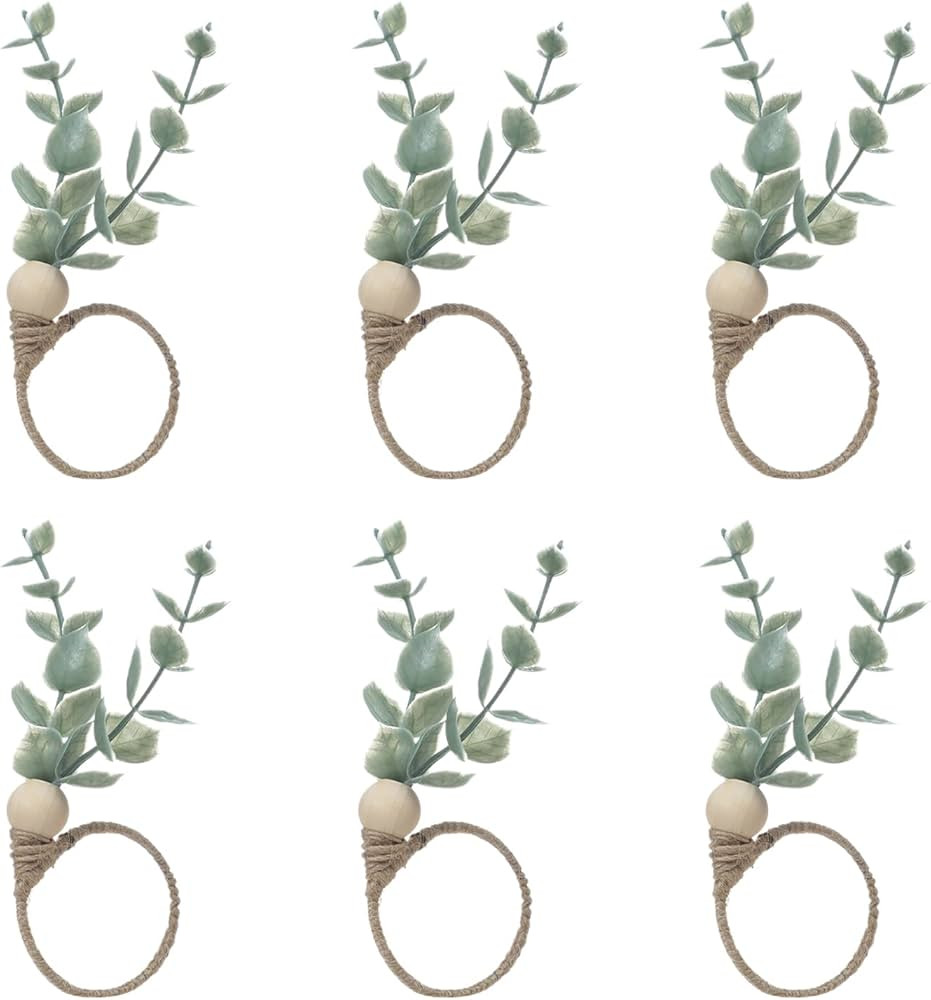 MLURCU Napkin Rings Set of 6 Rustic Eucalyptus Wooden Napkin Rings Boho Leaf Wood Bead Farmhouse ... | Amazon (US)