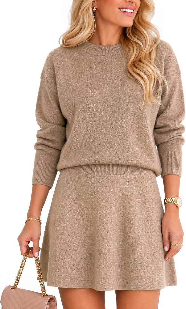 Wenrine Womens Sweater Skirt Set Casual Fall 2 Piece Outfits | Amazon (US)