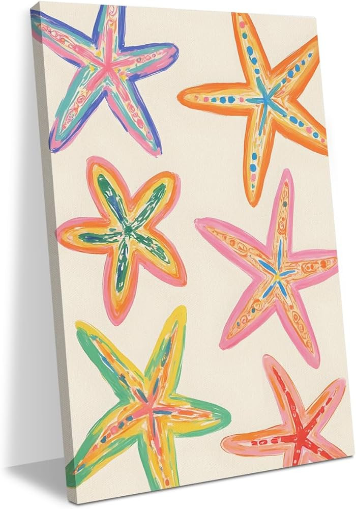 Abstract Coastal Sea Starfish Shell Decor Beach House Wall Decor Canvas Wall Art Summer Framed Pr... | Amazon (US)