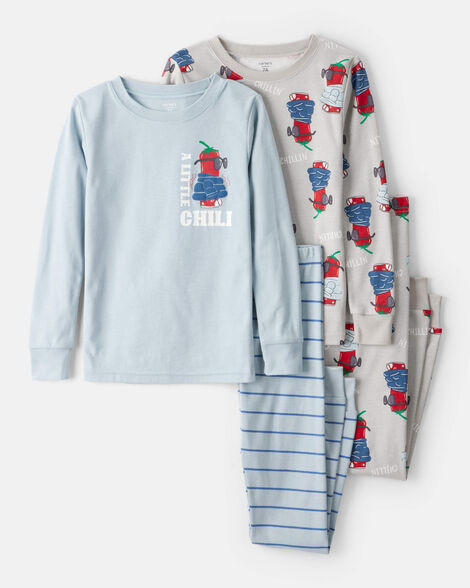 Carter's Boys Chili Pepper Print 100% Cotton Long-Sleeve Snug Fit 4-Piece Pajamas - Blue 8 Blue/Grey | Carter's Inc