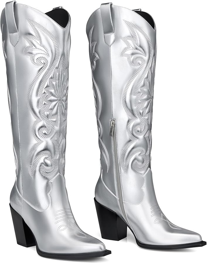 CELLENZ Women High Cowboy Boots: 3.5 Inch Chunky Heels Cowgirl Boot, Pointed Toe Trendy Knee High... | Amazon (US)
