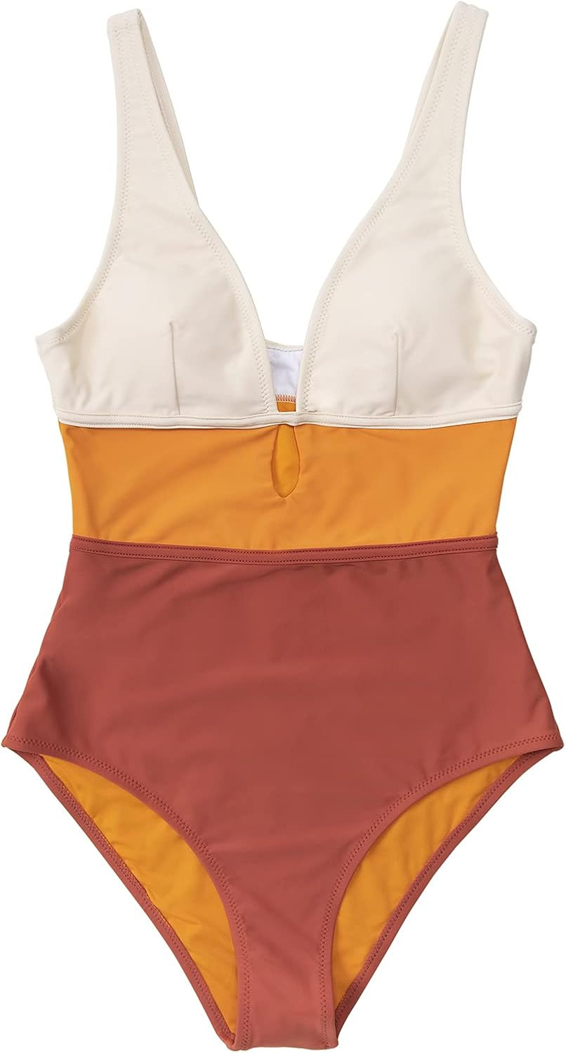 CUPSHE Women's One Piece Swimsuit Color Block Keyhole Cutout Bathing Suit | Amazon (US)