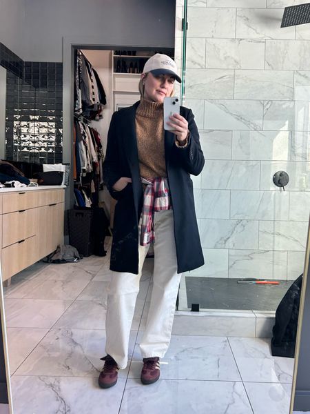 Zara hat & coat & plaid button down // old Amazon mock neck sweater 