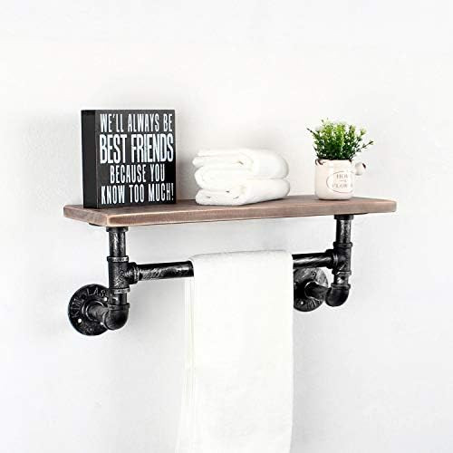 Industrial Pipe Shelf Bathroom Shelves Wall Mounted,19.6in Rustic Wood Shelf with Towel Bar,1 Tie... | Amazon (US)