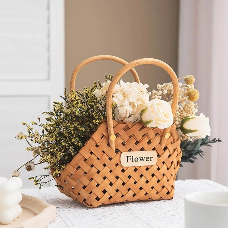 Wood Baskets Woven Hand-Held Wicker Cachepot For Flowers Pot Wicker Baskets Girl Storage Basket w... | Amazon (US)