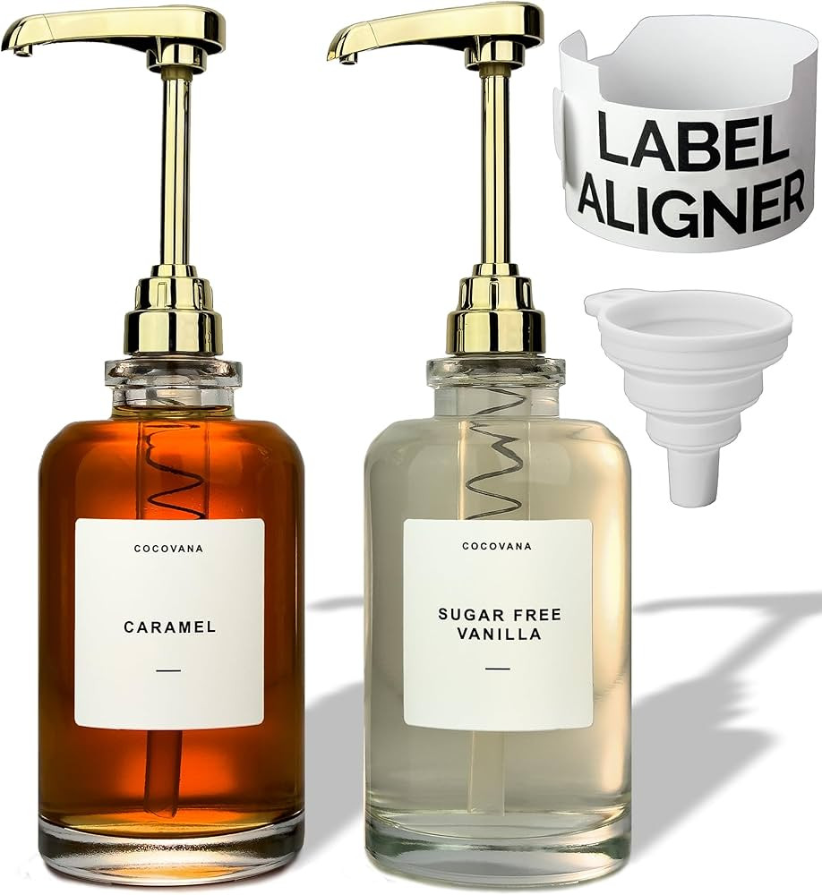 Cocovana Coffee Syrup Dispenser 500 ml, 102 Labels & Aligner, Large Coffee Syrup Pump for Coffee ... | Amazon (US)