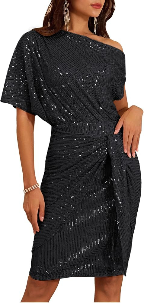 GRACE KARIN Women's Sequin Sparkly Glitter Party Club Dress One Shoulder Ruched Cocktail Bodycon ... | Amazon (US)