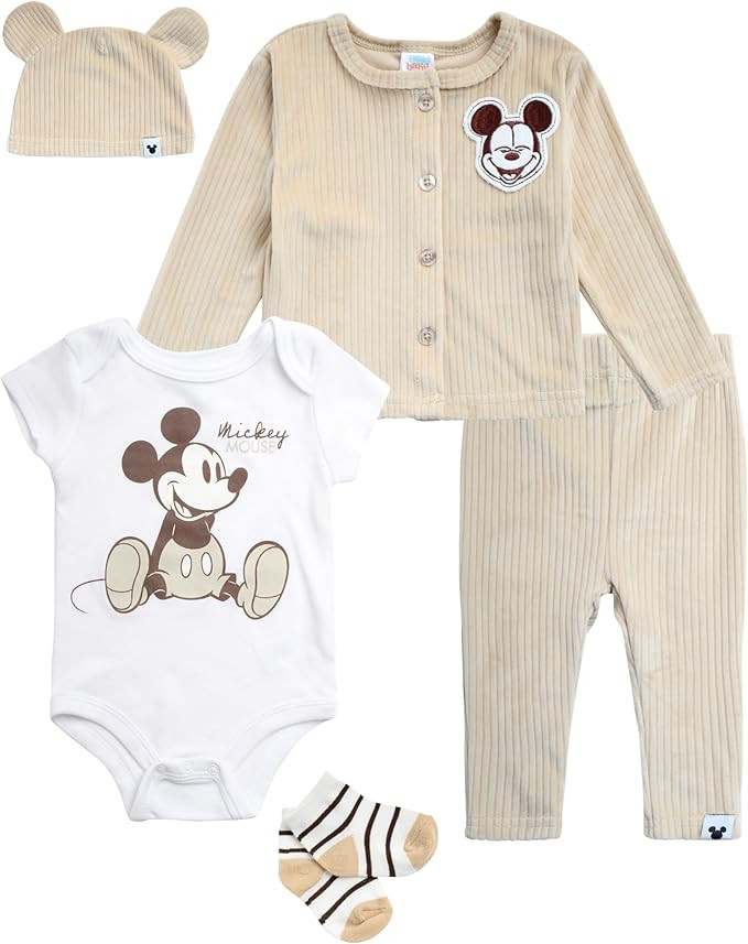 Disney Baby Boys Take Me Home Set - 5 Piece Mickey Mouse Bodysuit, Shirt, Pants, Hat, Socks - New... | Amazon (US)