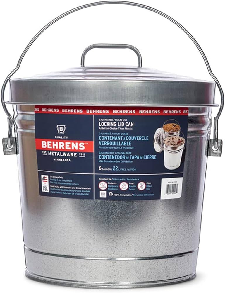 Behrens 6 Gallon Rust-Proof Steel Locking Lid Trash Can(6 gal) Made in USA | Amazon (US)