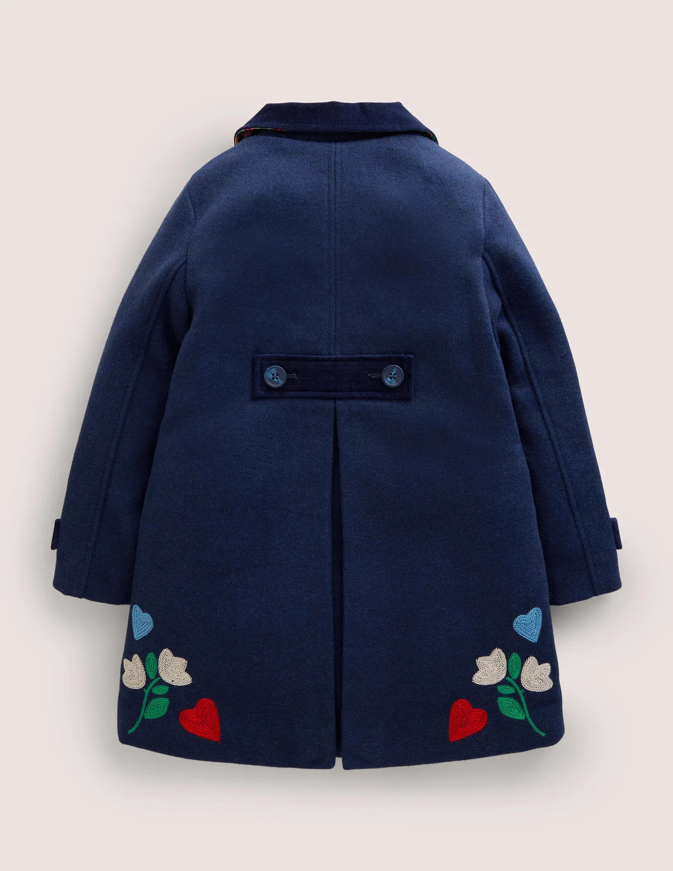 Embroidered Wool Coat - College Navy Folk Embroidery | Boden (US)