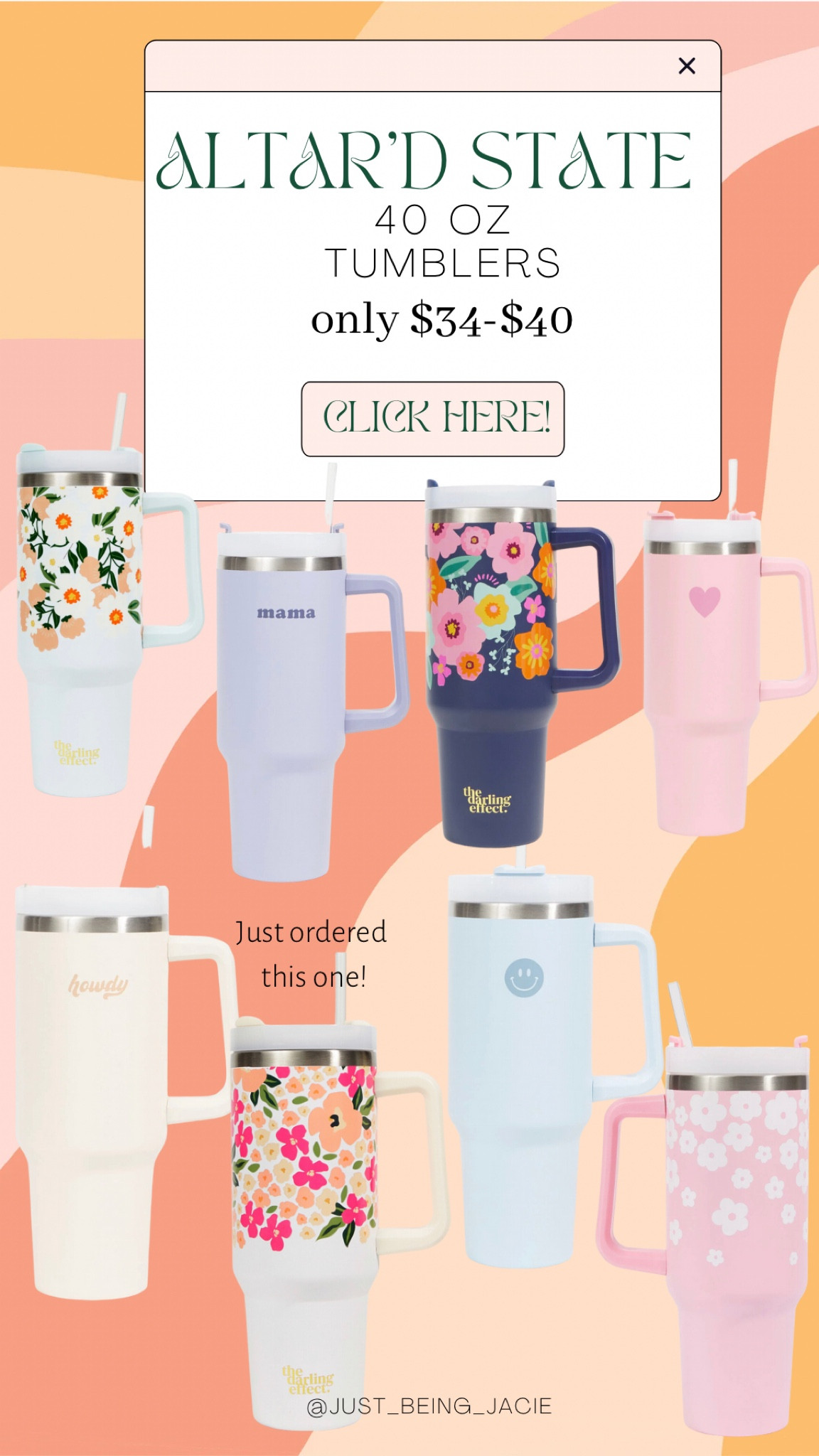 New! 40oz insulated cups💖 
Kait 40oz Insulated Cup With Handle
Stanley dupe, retro floral, 40oz cup with handle 

#LTKFind #LTKSeasonal #LTKGiftGuide