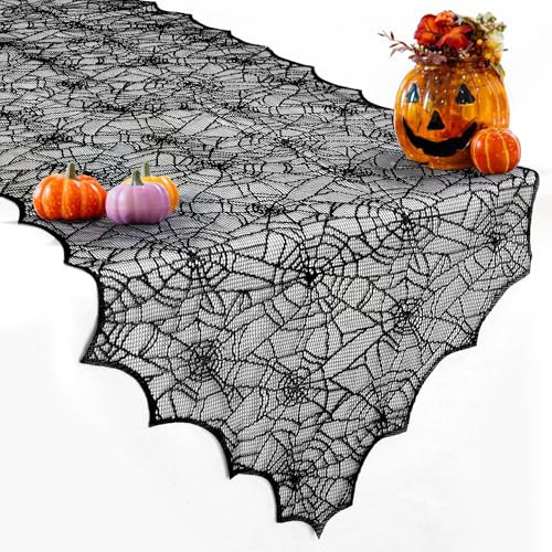 Halloween Table Runner, Black Lace Spider Web Table Runners for Halloween Decor/Party Dinner Table Decoration 18 x 72Inch | Amazon (US)