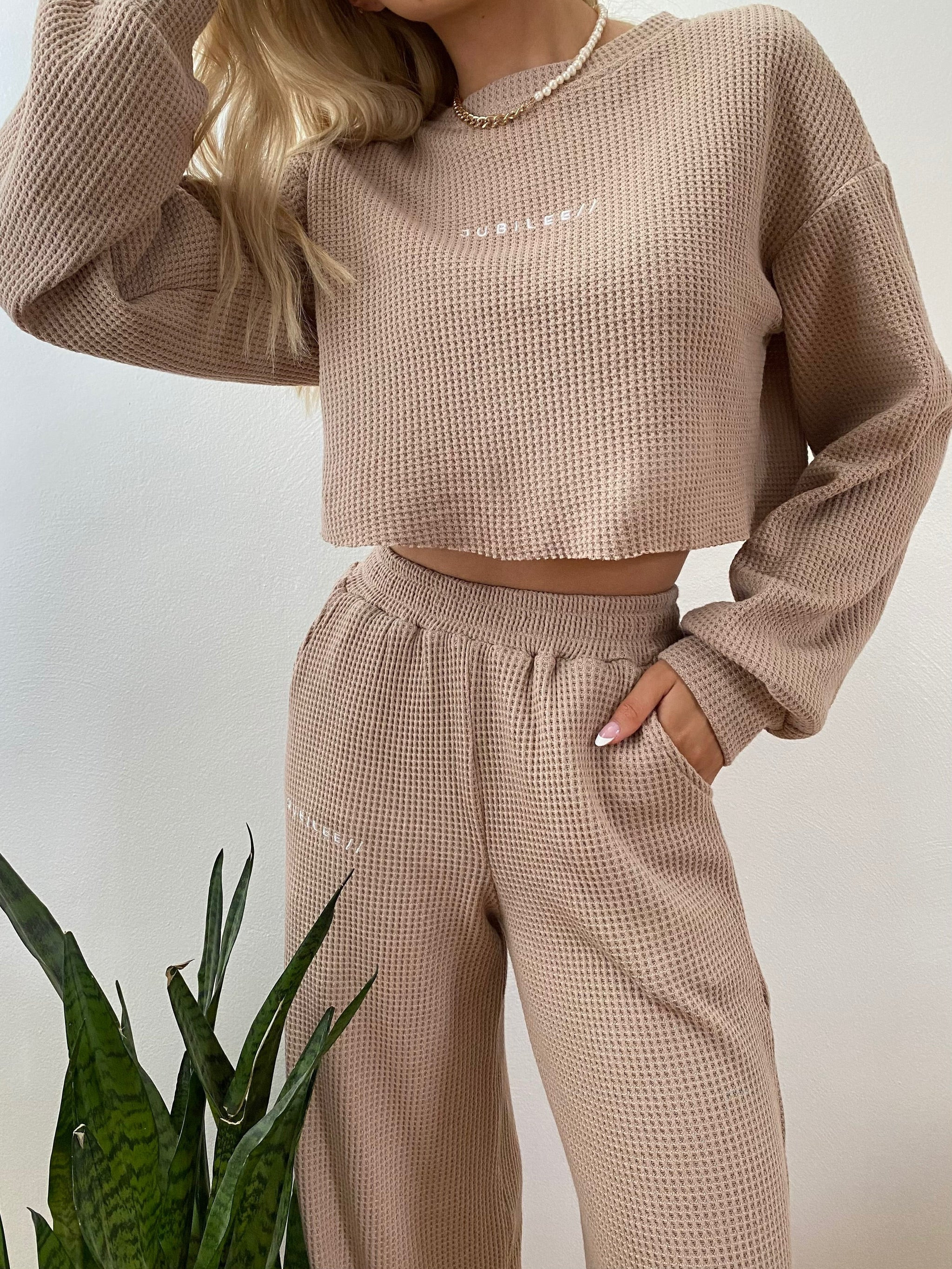 Knitted Waffle Cropped Top | Jubilee Apparel