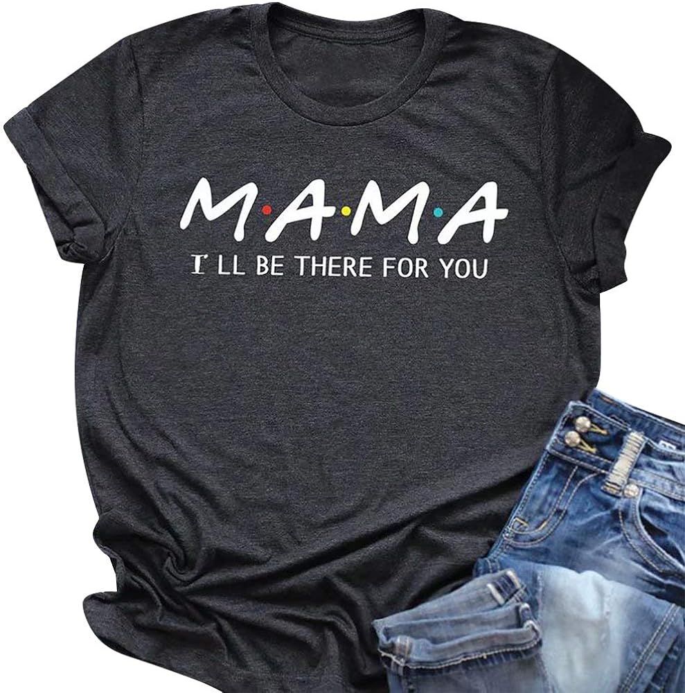 Mama Shirts Women Mom Letter Printed T-Shirt Friends Short Sleeve Shirt Casual O-Neck Loose Tee T... | Amazon (US)