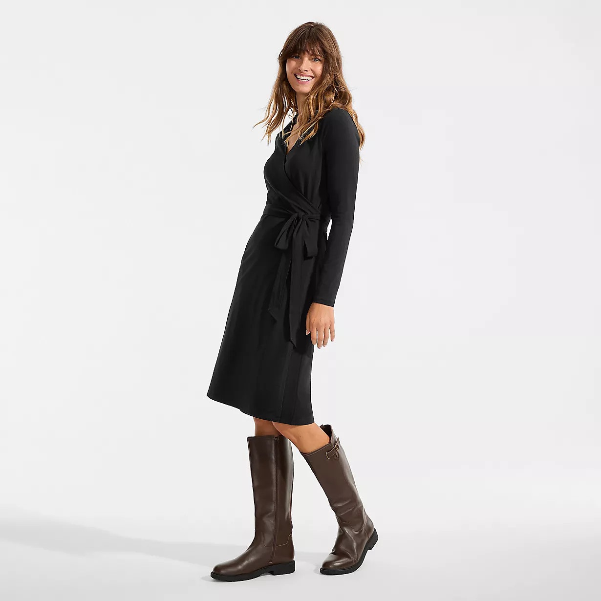 Women's Tall Cotton Modal Collared Wrap Dress | Lands' End (US)