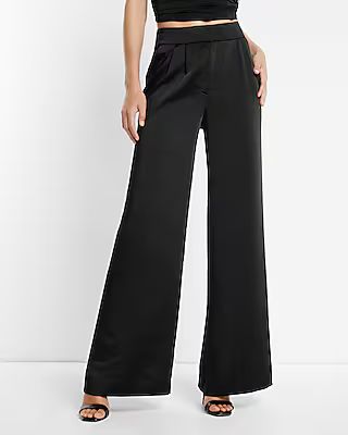 Super High Waisted Satin Pleated Wide Leg Pant | Express
