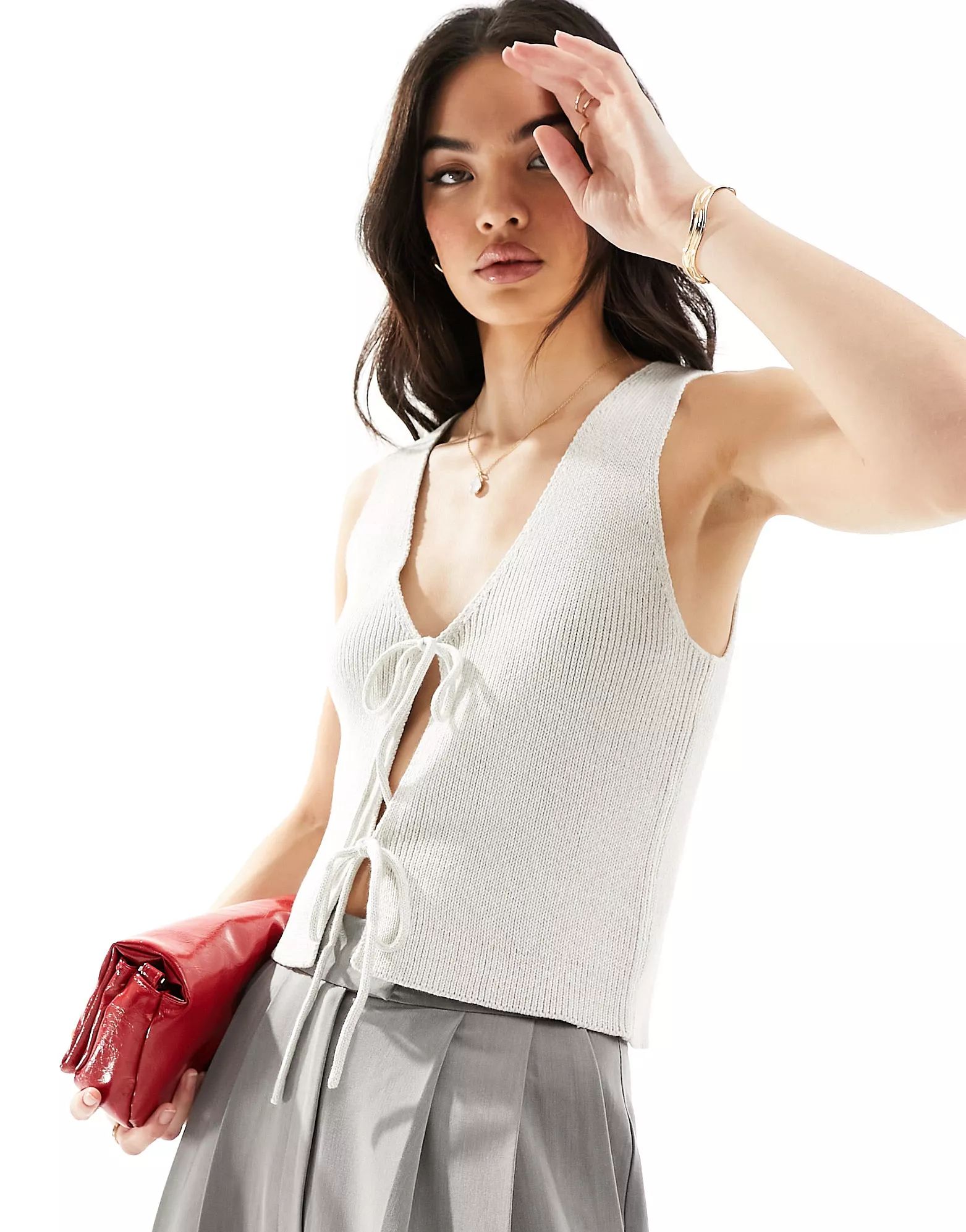 ASOS DESIGN knitted waistcoat with tie front in grey | ASOS | ASOS (Global)