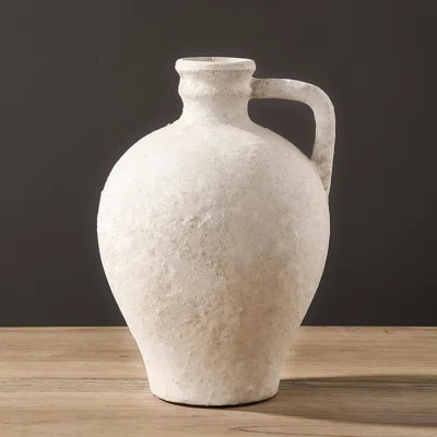 Ceramic Rustic Farmhouse Vase 8.25 Inch Terracotta Vase With Handle Neutral Clay Pot Vases Decorative Vase(Off-White) | Wayfair North America