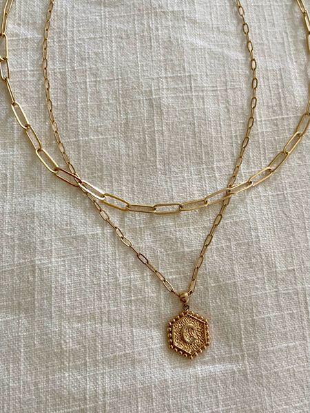 Two piece brass gold plated monogram necklace set.

Available in gold, rose gold and silver.

I purchased this necklace set March of 2023 and it had held up great. 

I love that it is two separate pieces so they can be worn individually if desired.

It is lead and nickel free.
No allergic reactions and color is still intact. 


#LTKfindsunder50