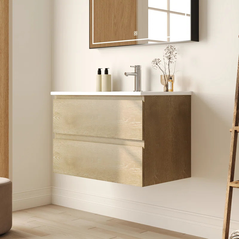 30'' Wall Mounted Bathroom Vanity with Ceramic Sink Top, Fully Assembled Floating Bathroom Cabine... | Wayfair North America