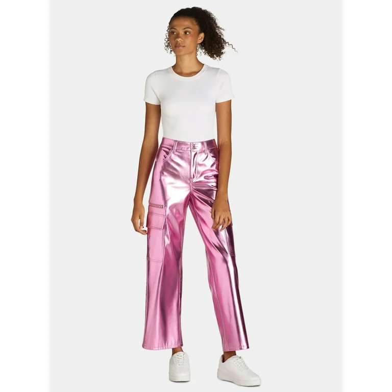 No Boundaries High Rise Metallic Cargo Pants, 30.5" Inseam, Women's | Walmart (US)