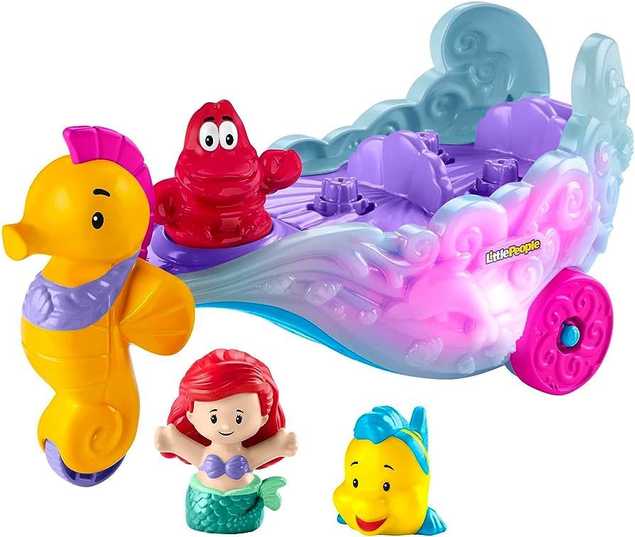 Fisher-Price Disney Princess Toddler Toy Light-Up Sea Carriage Musical Vehicle with Ariel & Floun... | Amazon (US)
