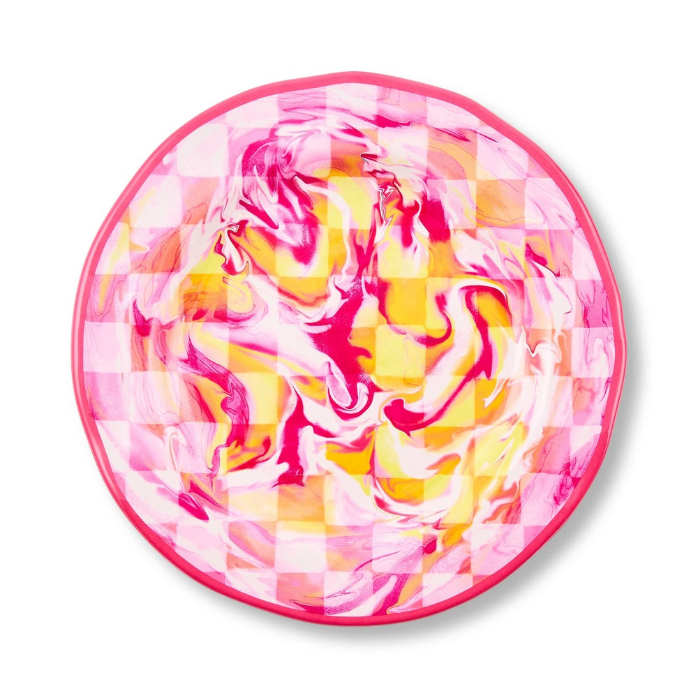 Pink Marble Check Melamine Dinner Plates, Set of 4 | MacKenzie-Childs