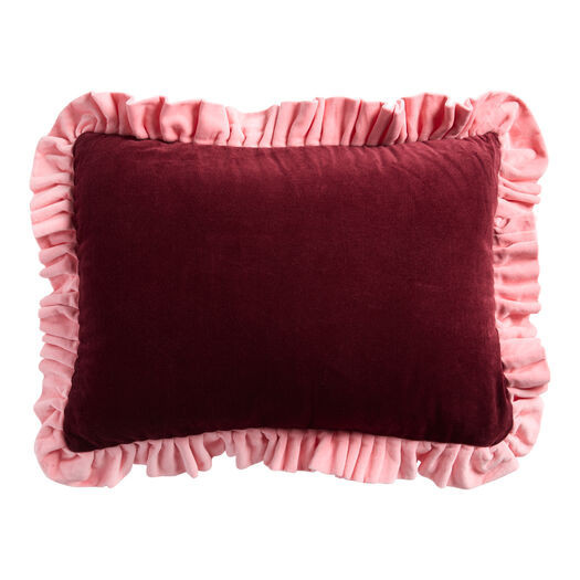 Burgundy and Pink Velvet Ruffle Lumbar Pillow by World Market | World Market