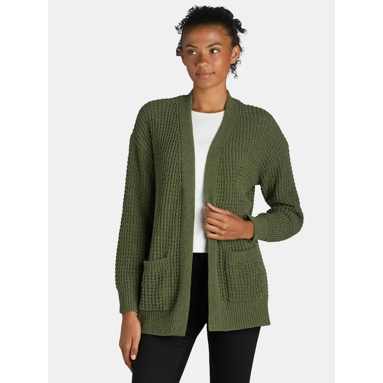 Time and True Women's Open Front Chenille Cardigan Sweater, Midweight, Sizes XS-XXXL | Walmart (US)