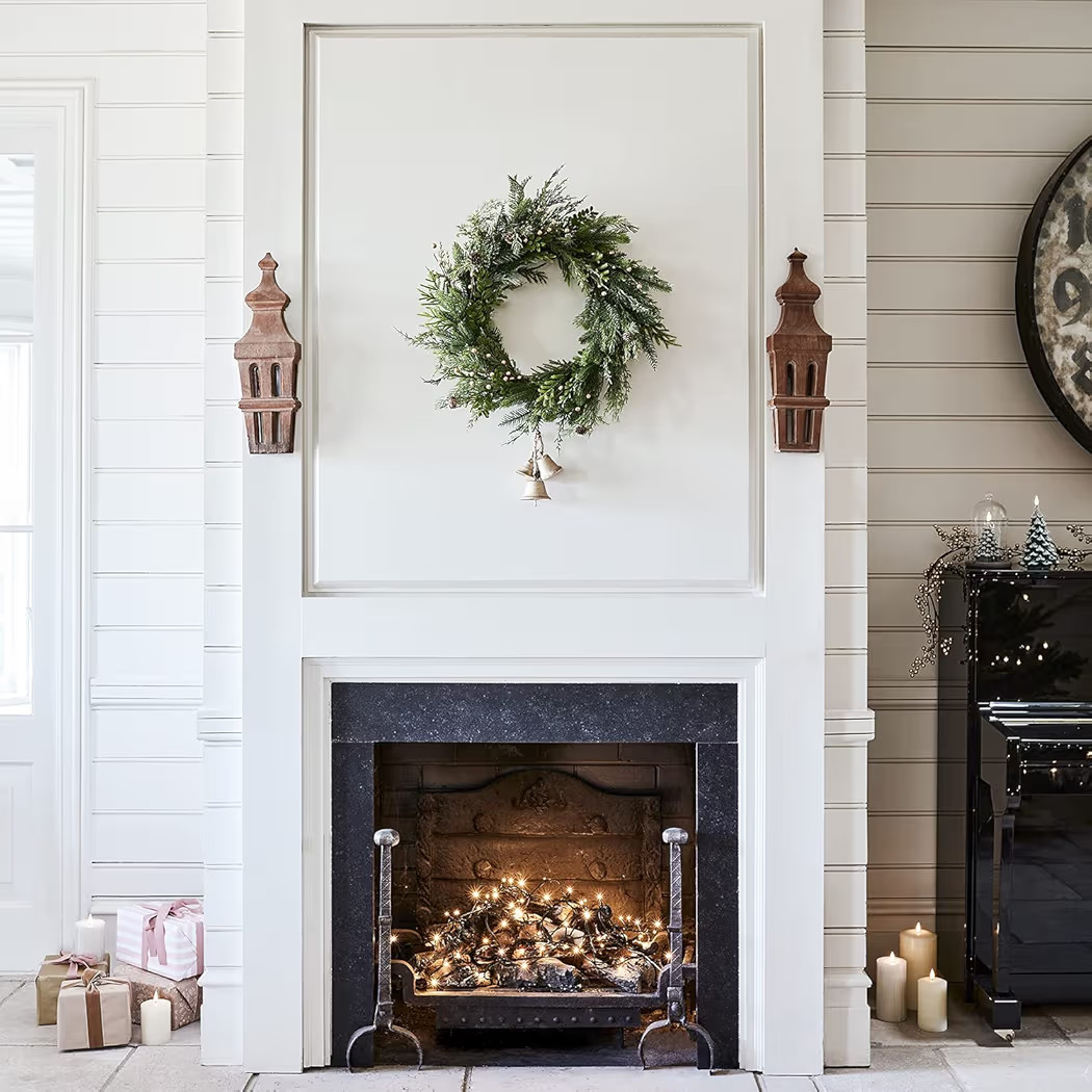 Lights4fun, Inc. 24” Artificial Mixed Foliage, Gold Berry & Pinecone Christmas Wreath Decoration with Bells for Front Door or Indoor Wall | Amazon (US)