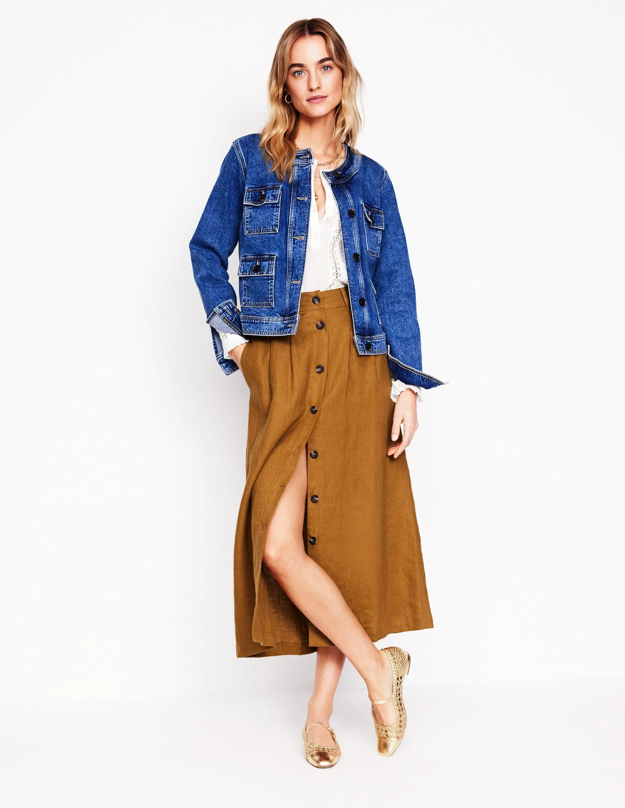 Thomasina Linen Midi Skirt-Gingerbread | Boden UK