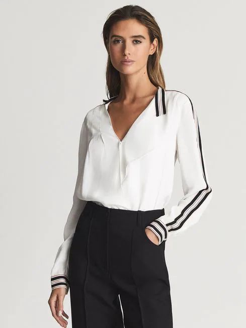 Reiss White Calla Colourblock Detail Blouse | Reiss (UK)