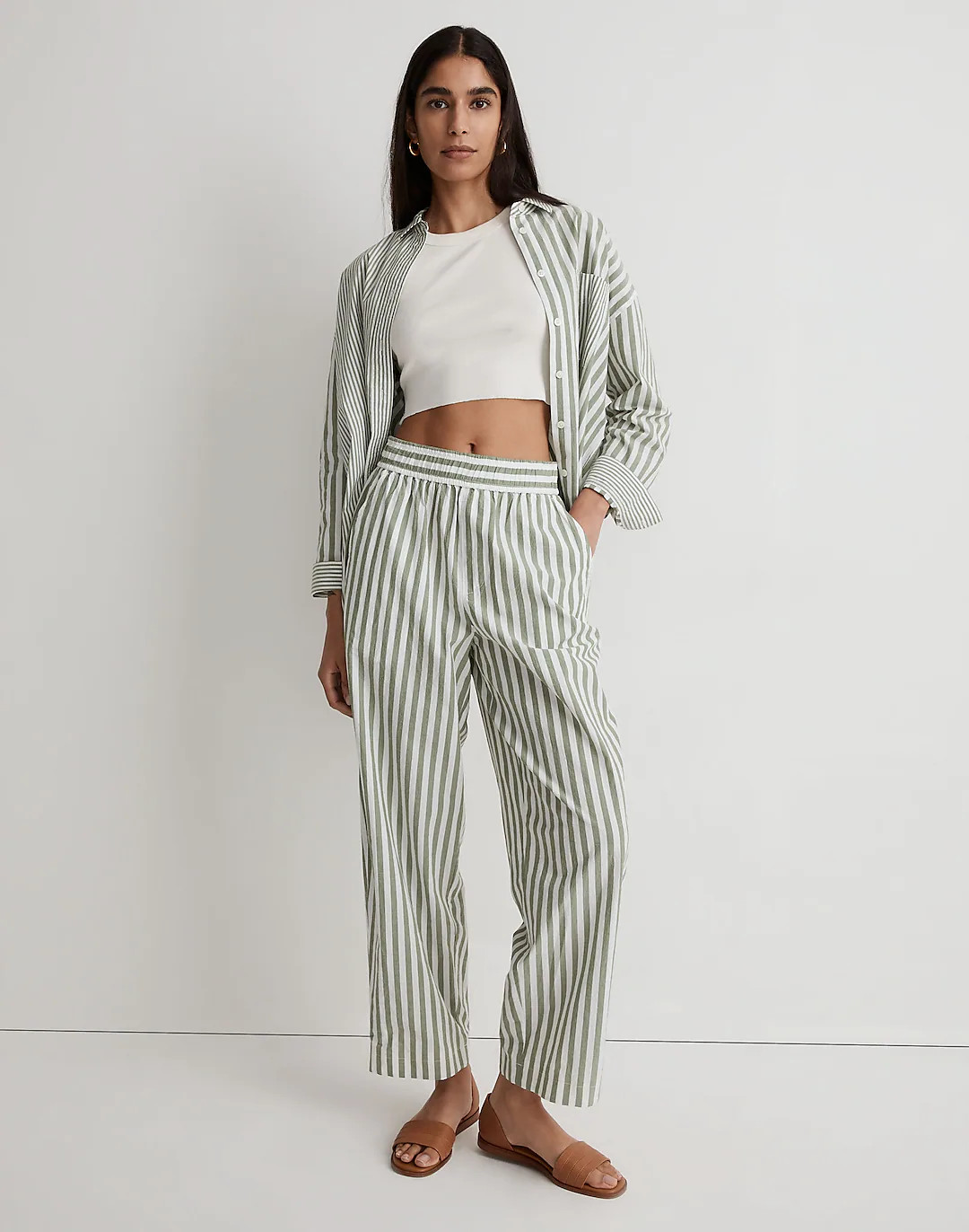 Pull-On Wide-Leg Pants in Striped Signature Poplin | Madewell