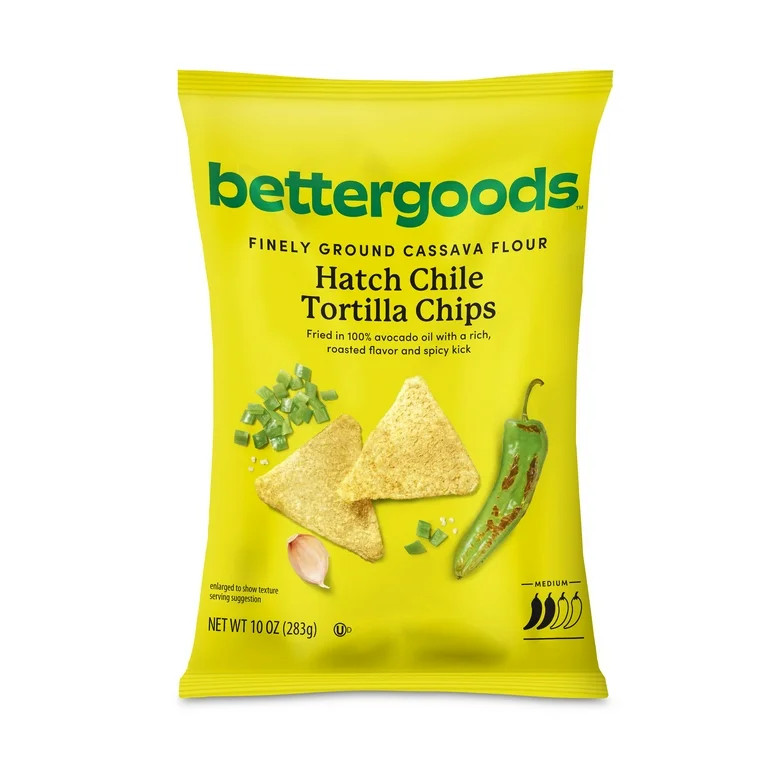 bettergoods Finely Ground Cassava Flour Hatch Chile Tortilla Chips, 10 oz | Walmart (US)